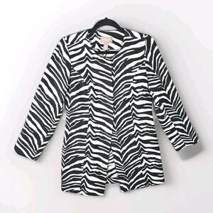 Chicos Zebra Print Knit Blazer Jacket Size 0 Slit Pockets Snap Closure